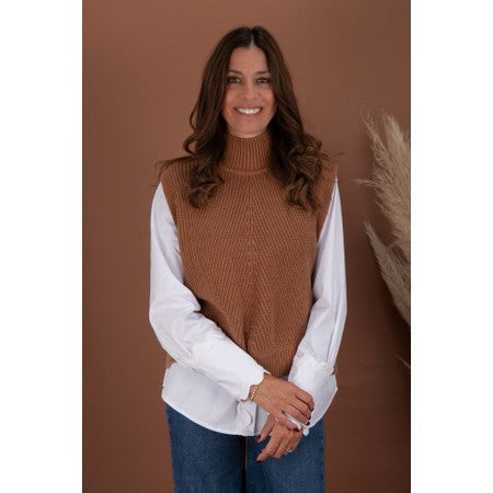 Caramel High Neck Pop Over Vest | Foil FO8045