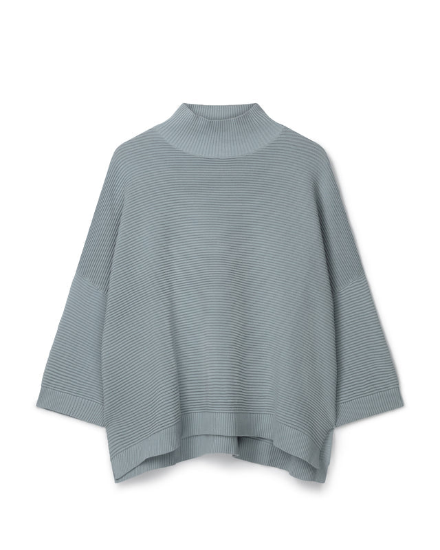 Ice Blue Cotton Rib Funnel Neck Jumper - Vicki
