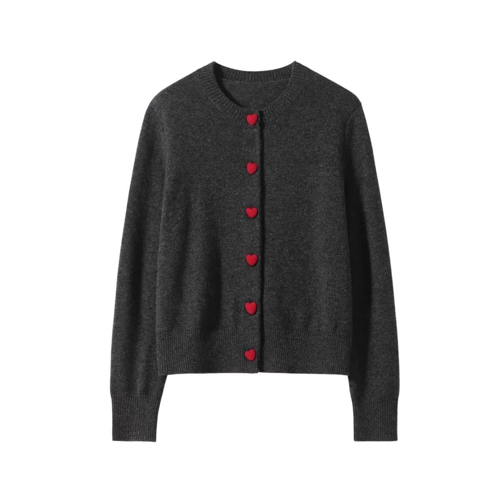 Red Heart Buttons Grey Cardigan | Last True Angel