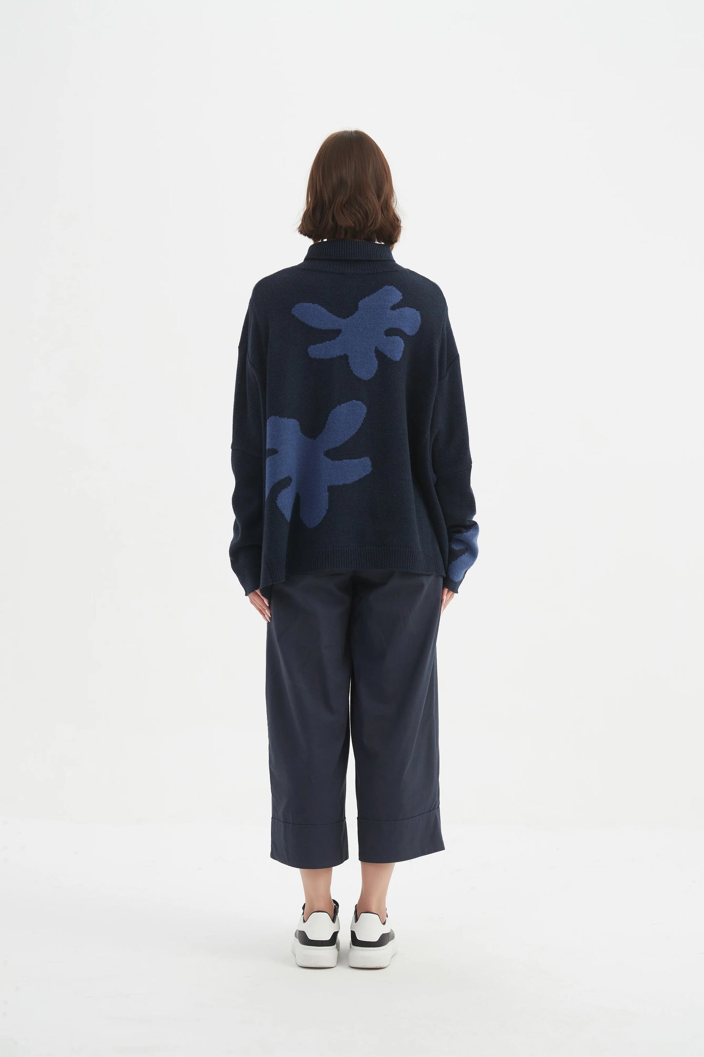 Navy & Denim Splatter Funnell Kneck Print Knit | Tirelli
