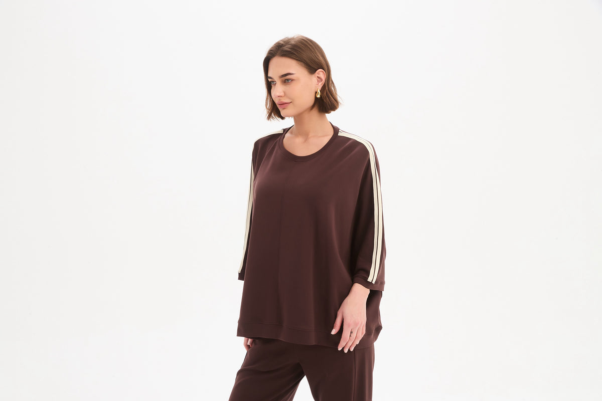 Tirelli Oversized Boxy Stripe Sleeve Top – Chocolate | 26A3803