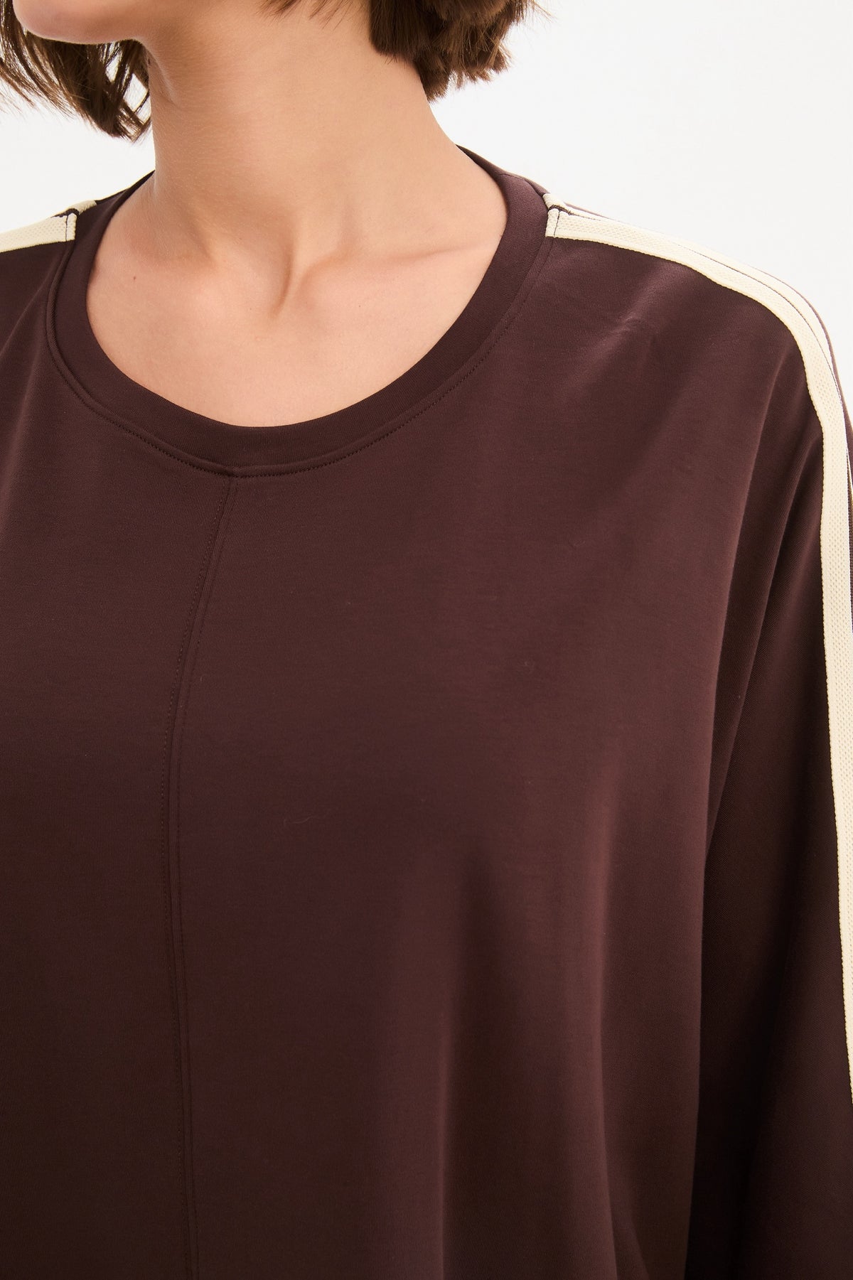 Tirelli Oversized Boxy Stripe Sleeve Top – Chocolate | 26A3803