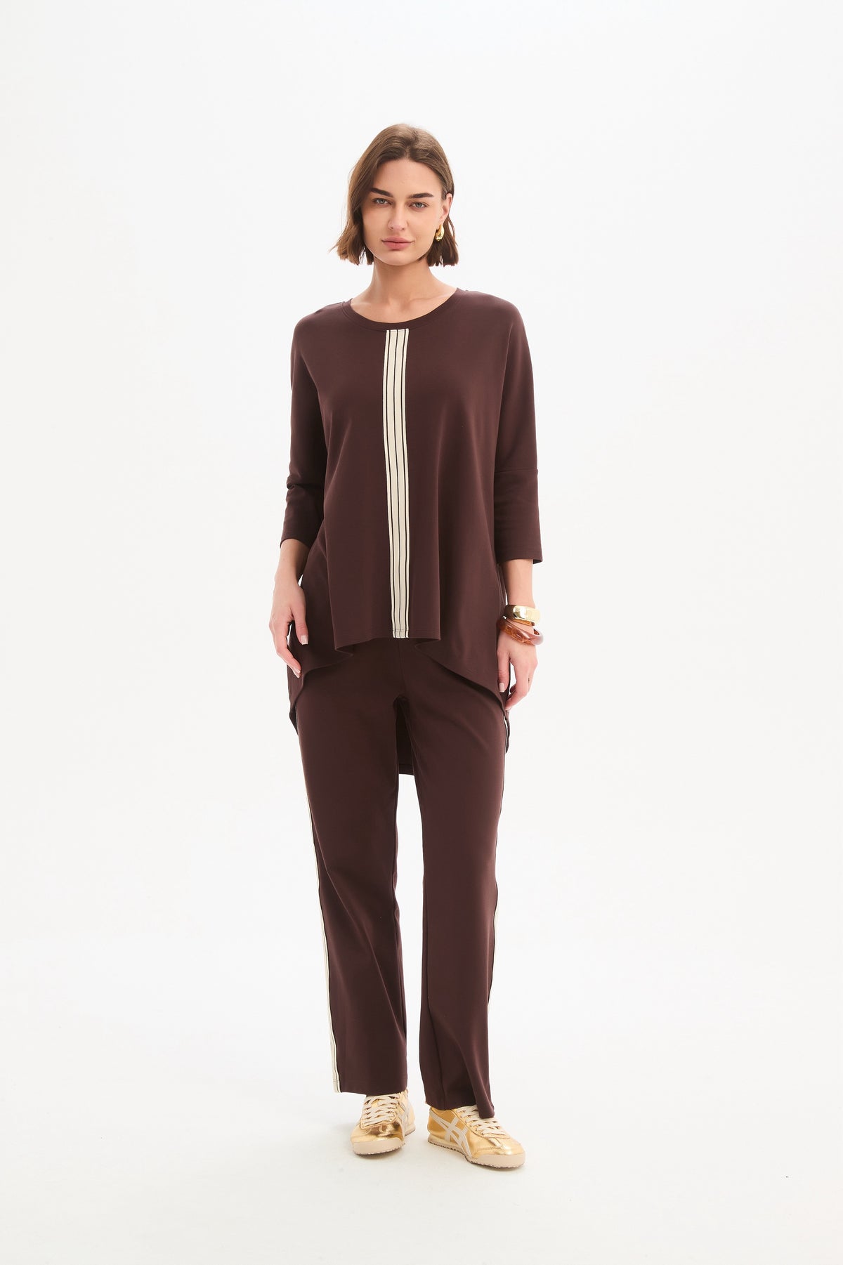 Tirelli Oversized Stripe Detail Top – Chocolate | 26A3802