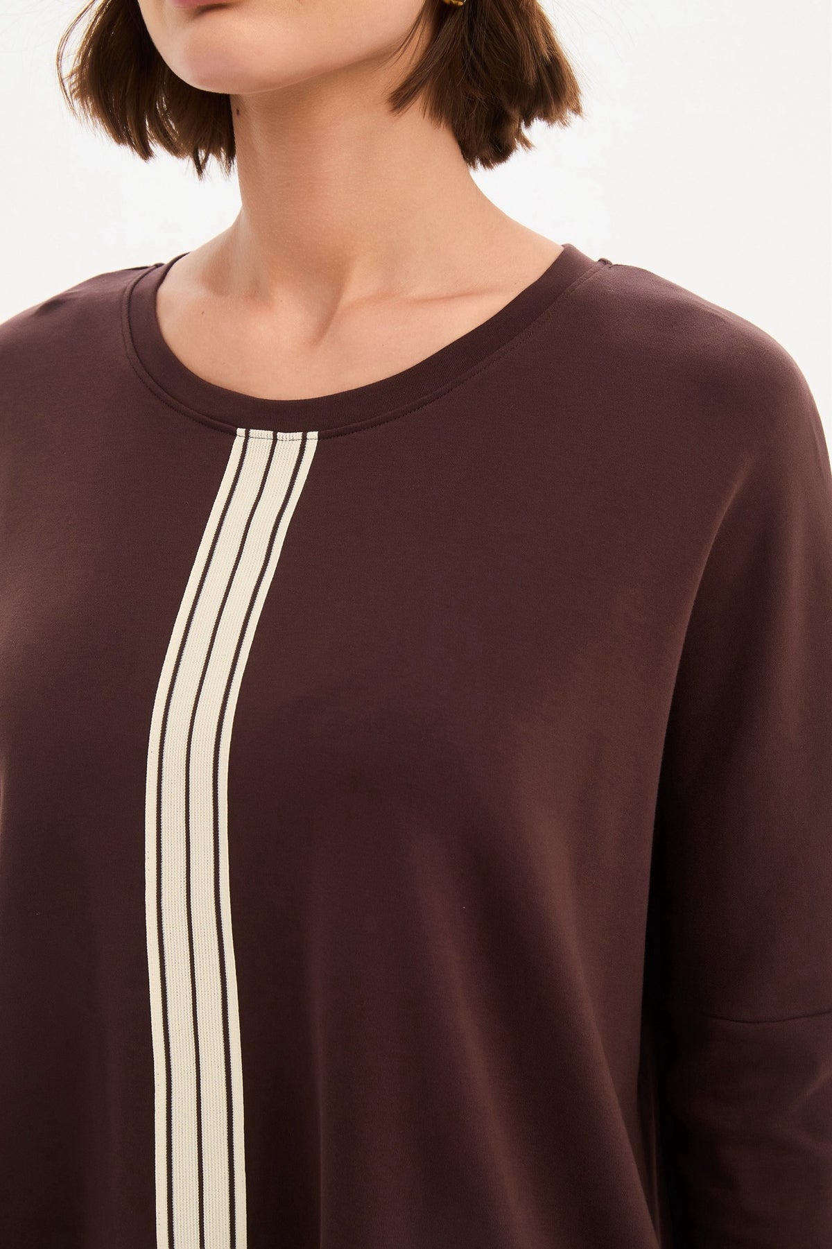 Tirelli Oversized Stripe Detail Top – Chocolate | 26A3802