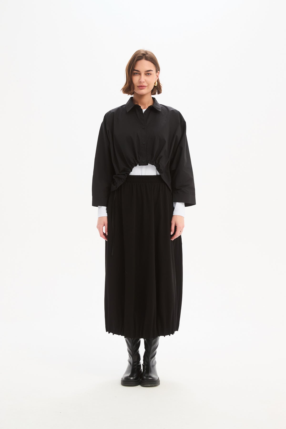 Tirelli Pintuck Hem Jersey Skirt – Black | 26P3804