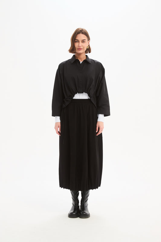 Tirelli Pintuck Hem Jersey Skirt – Black | 26P3804
