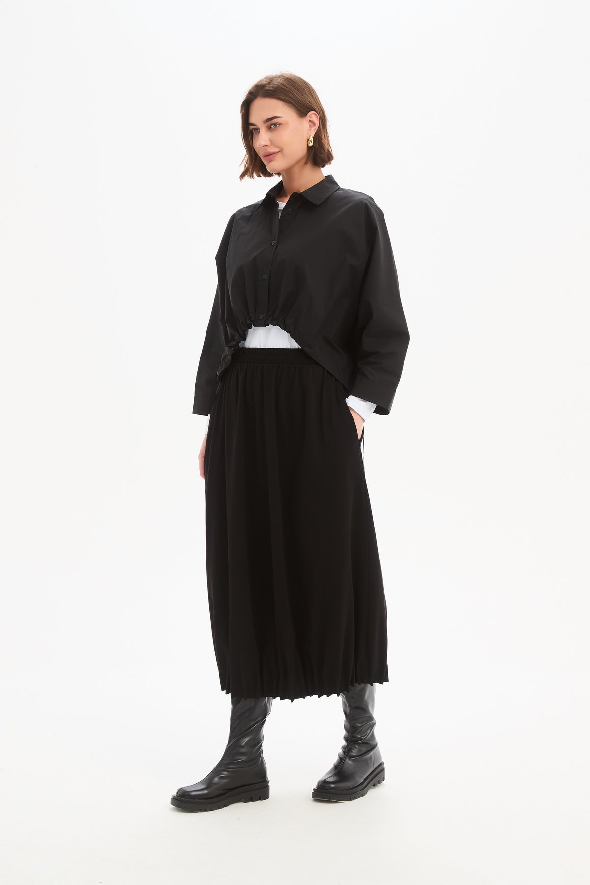 Tirelli Pintuck Hem Jersey Skirt – Black | 26P3804