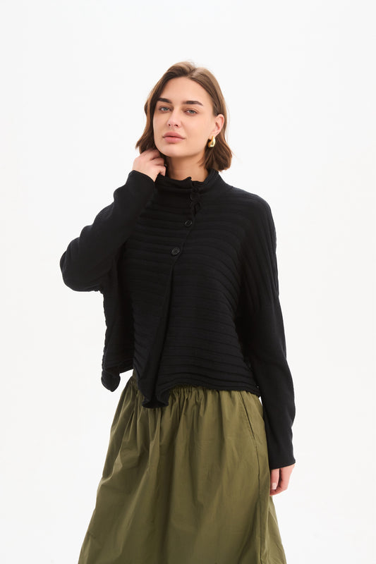 Tirelli Oversized Cowl Neck Button Knit – Black | 25K3599