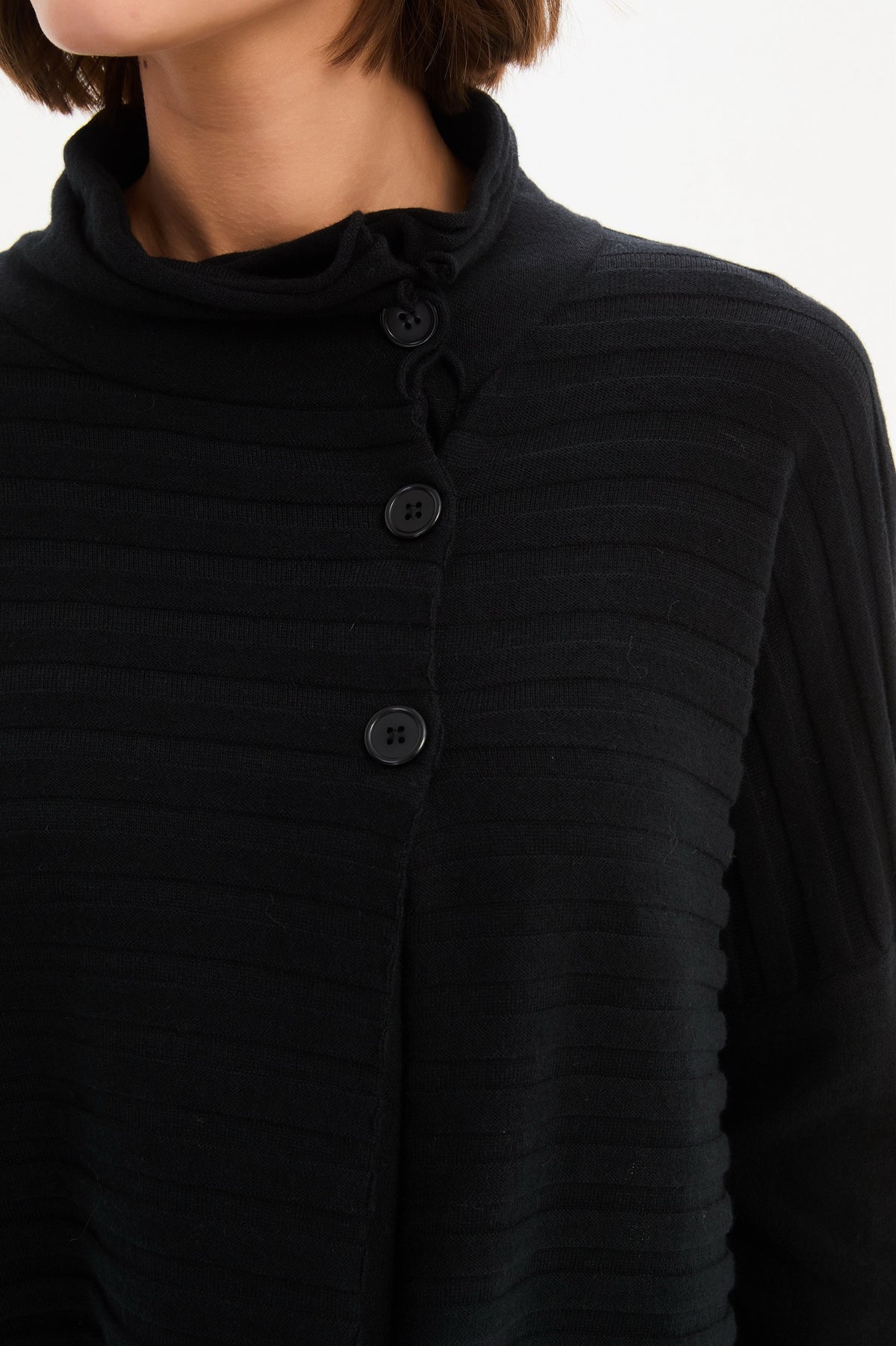 Tirelli Oversized Cowl Neck Button Knit – Black | 25K3599
