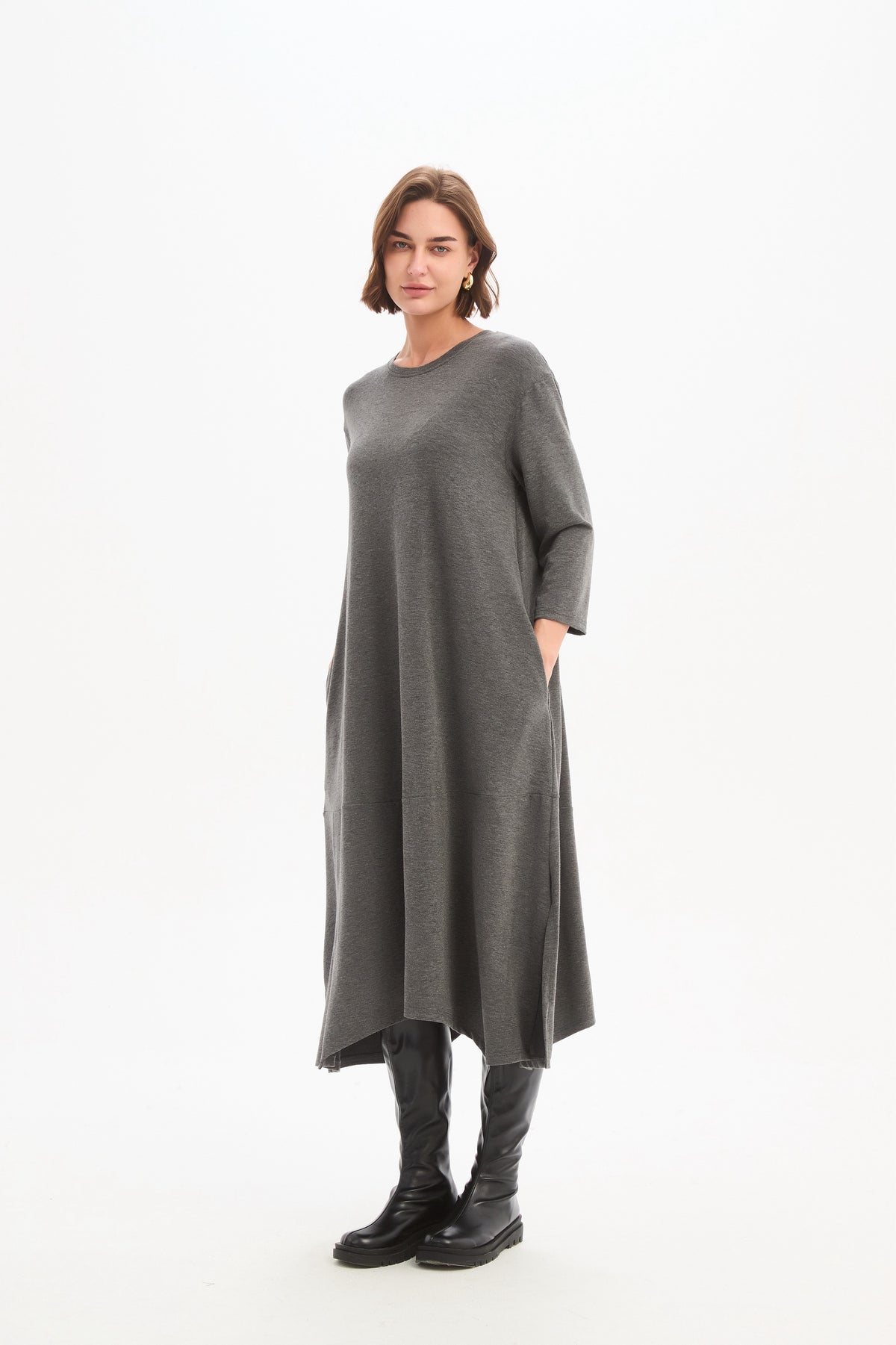 Tirelli Overlay Panel Midi Dress – Charcoal | 26D3825
