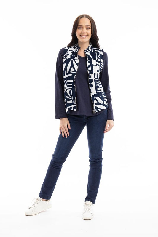 Navy & White Cord Reversible Gilet | Orientique 23023