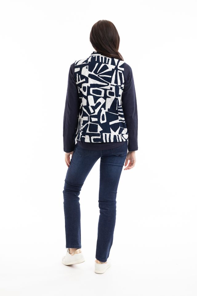 Navy & White Cord Reversible Gilet | Orientique 23023