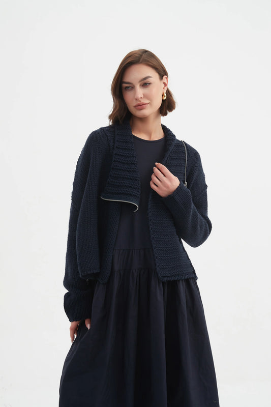 Navy Zip Collar Cardigan