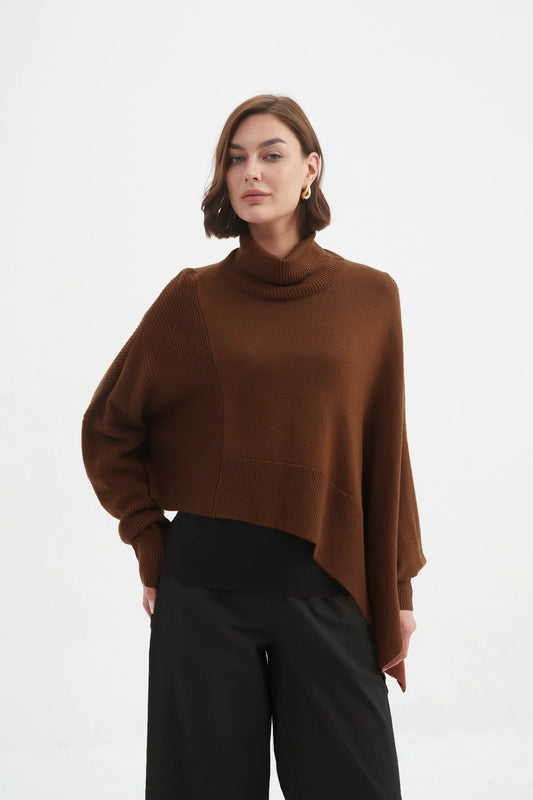 Chestnut Asymmetric Crop Knit
