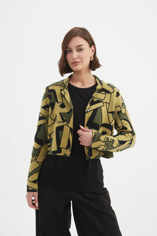 Green Letterblock Zip Cardigan
