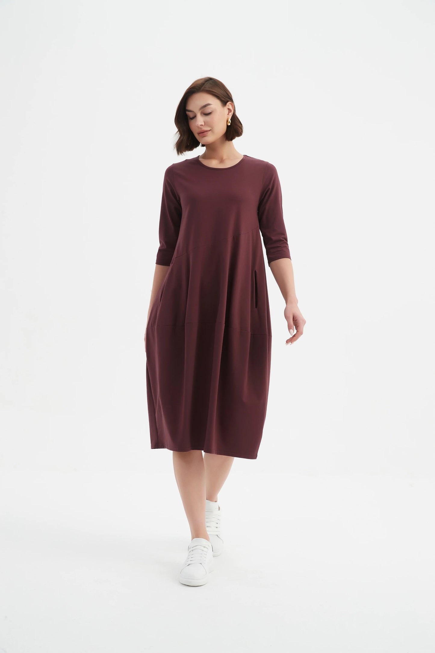 Aubergine Diagonal Seam Winter Dress | Tirelli