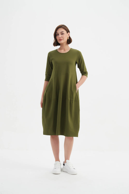 Khaki Diagonal Seam Winter Dress