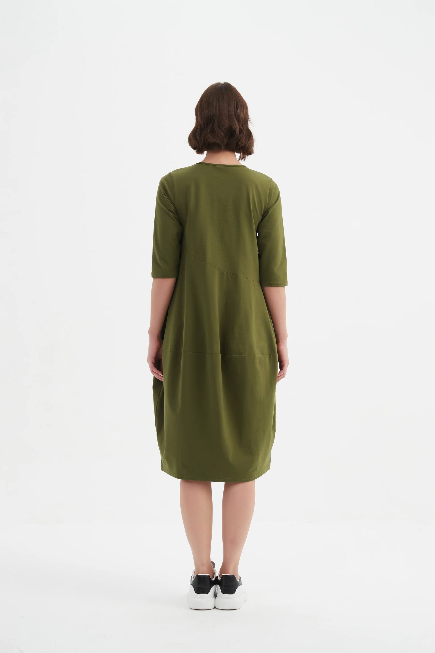Khaki Diagonal Seam Winter Dress