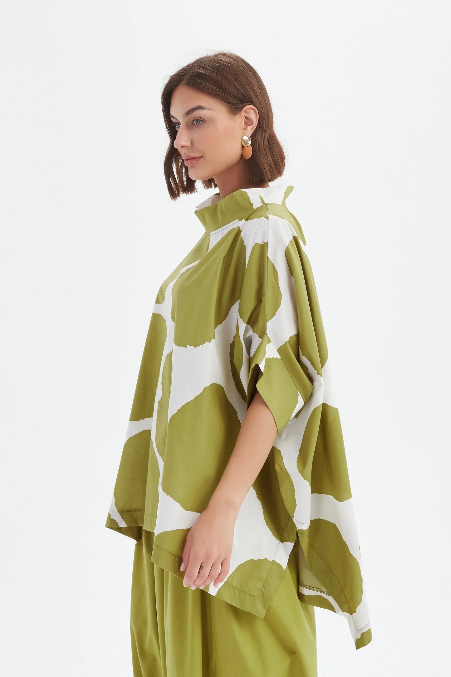 Chartreuse Structured Neck Printed Tunic | Tirelli