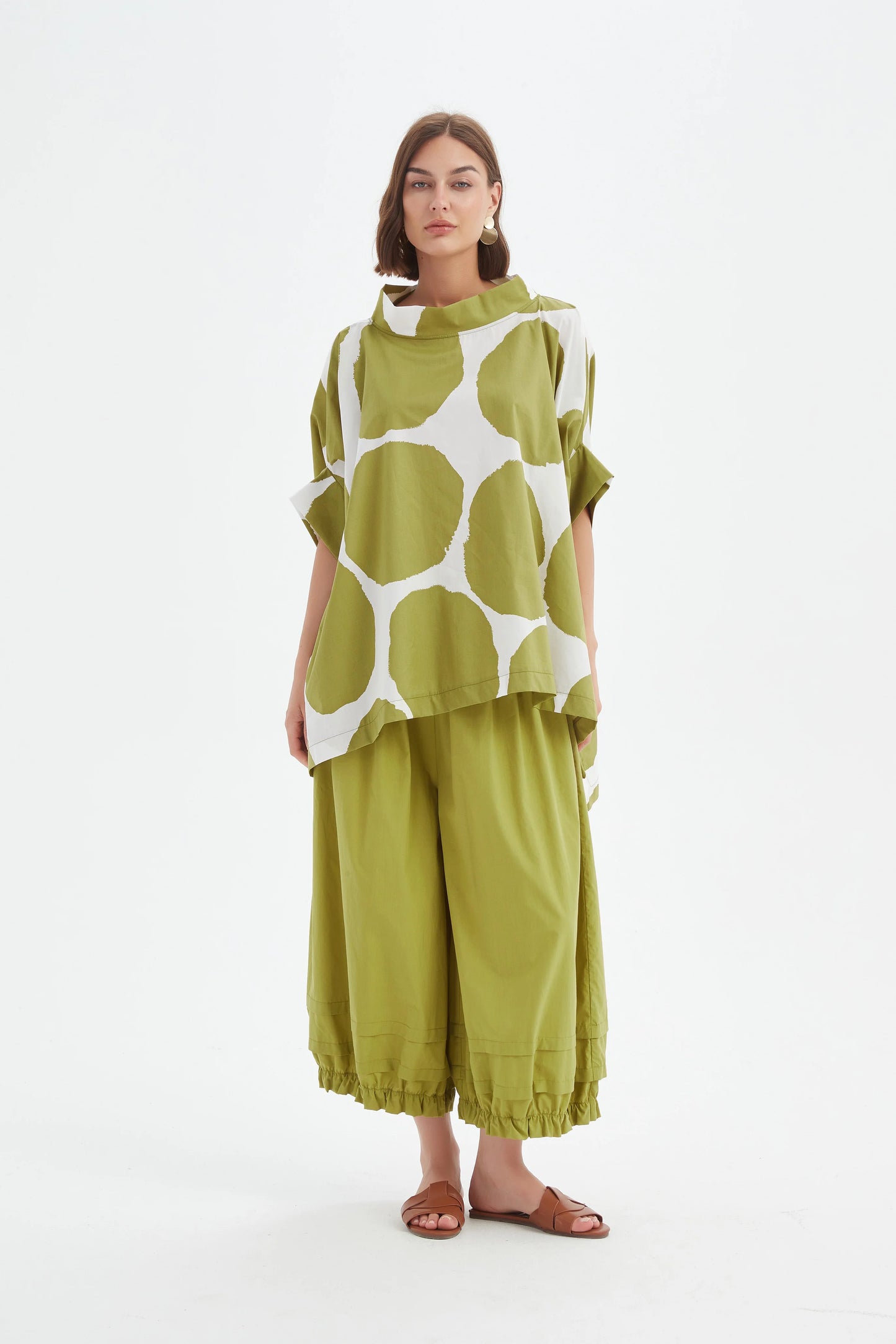 Chartreuse Structured Neck Printed Tunic | Tirelli