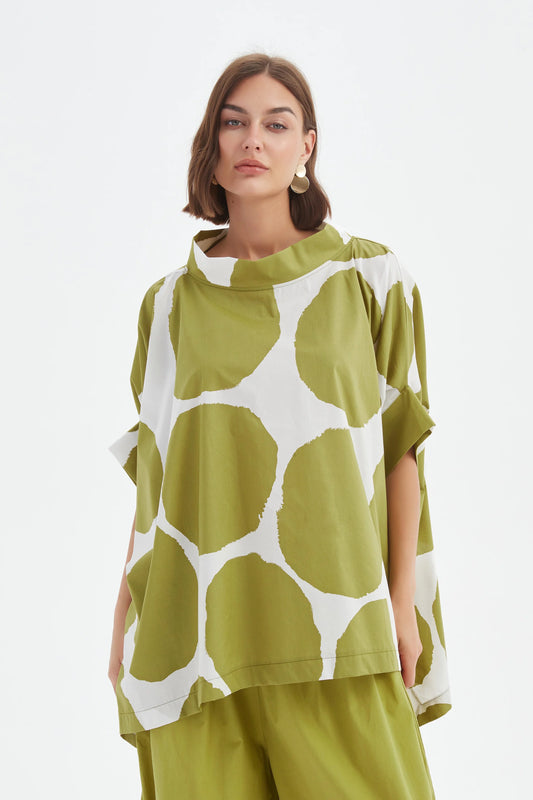 Chartreuse Structured Neck Printed Tunic | Tirelli