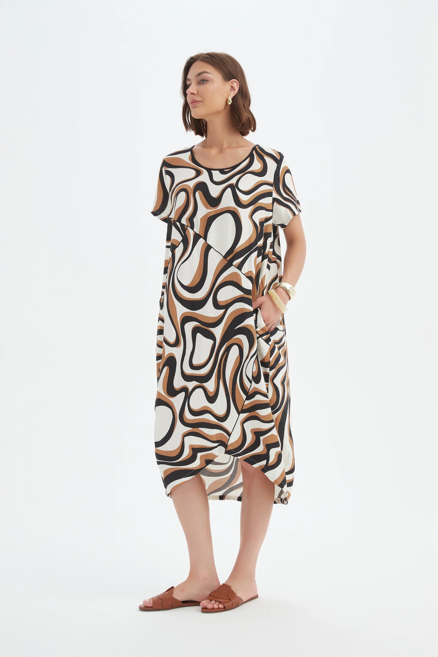 Caramel Swirl Print Panel Dress | Tirelli