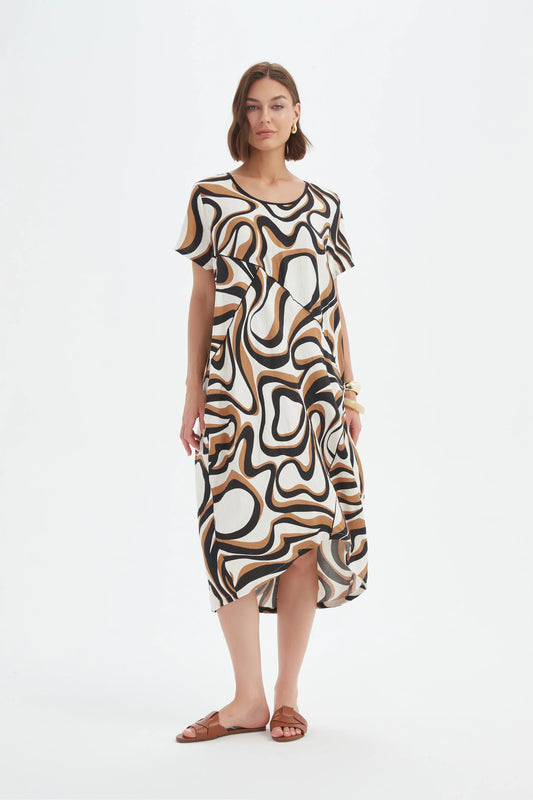 Caramel Swirl Print Panel Dress | Tirelli