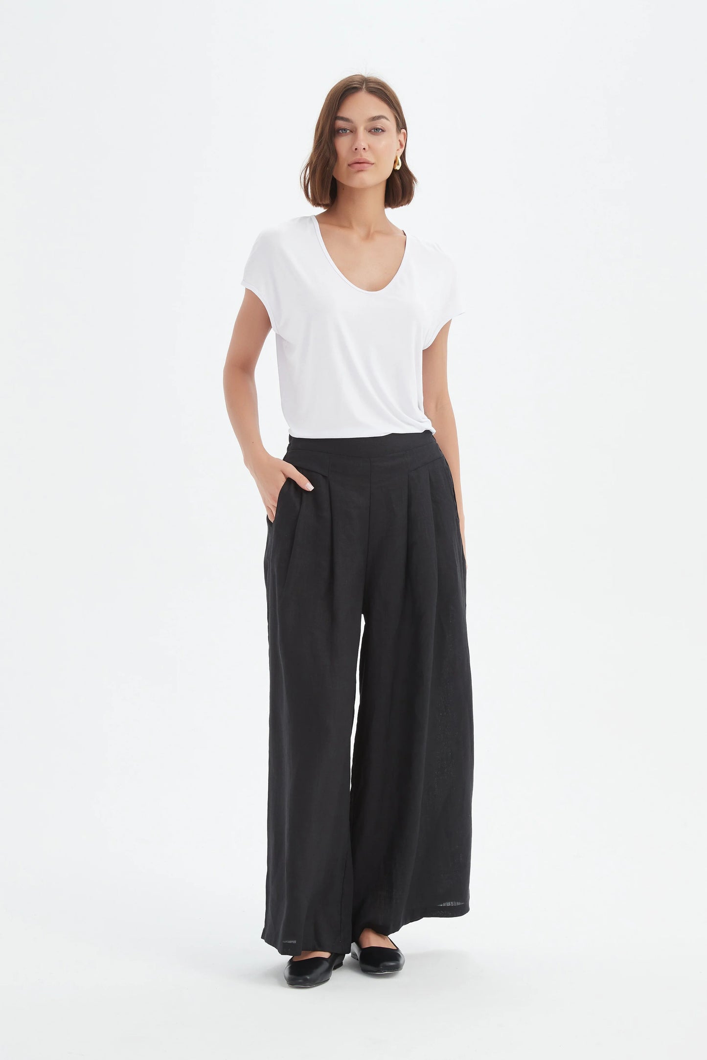 Black Pleat Front Palazzo Trousers | Tirelli