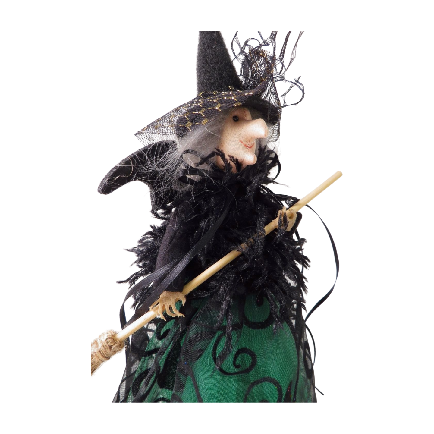 Traditional Halloween Standing Witch with Broom - 28cm - 4 colours available | Giftware Trading