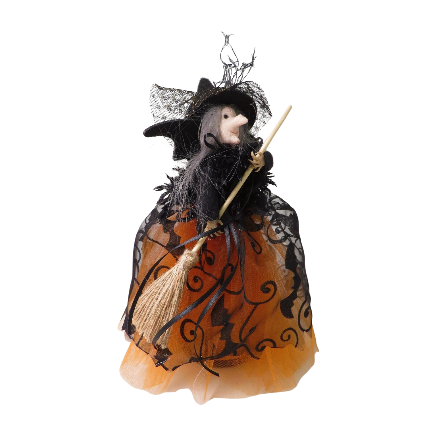 Traditional Halloween Standing Witch with Broom - 28cm - 4 colours available | Giftware Trading