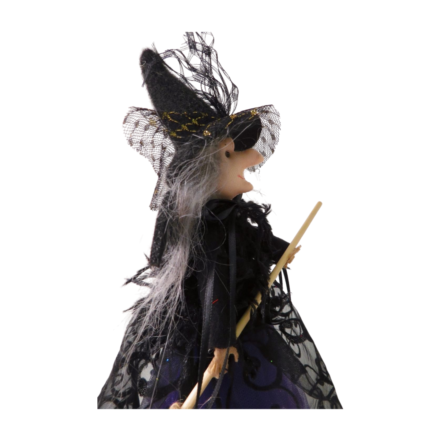 Traditional Halloween Standing Witch with Broom - 28cm - 4 colours available | Giftware Trading