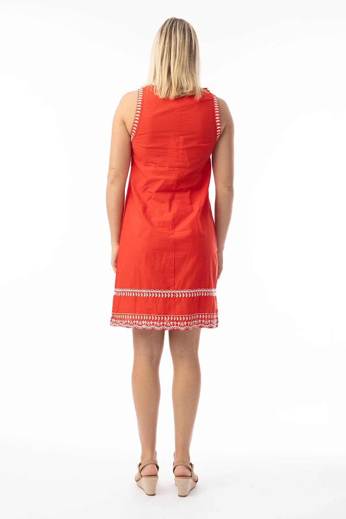 Red Shift Dress with Embroidered Details - Orientique 30221