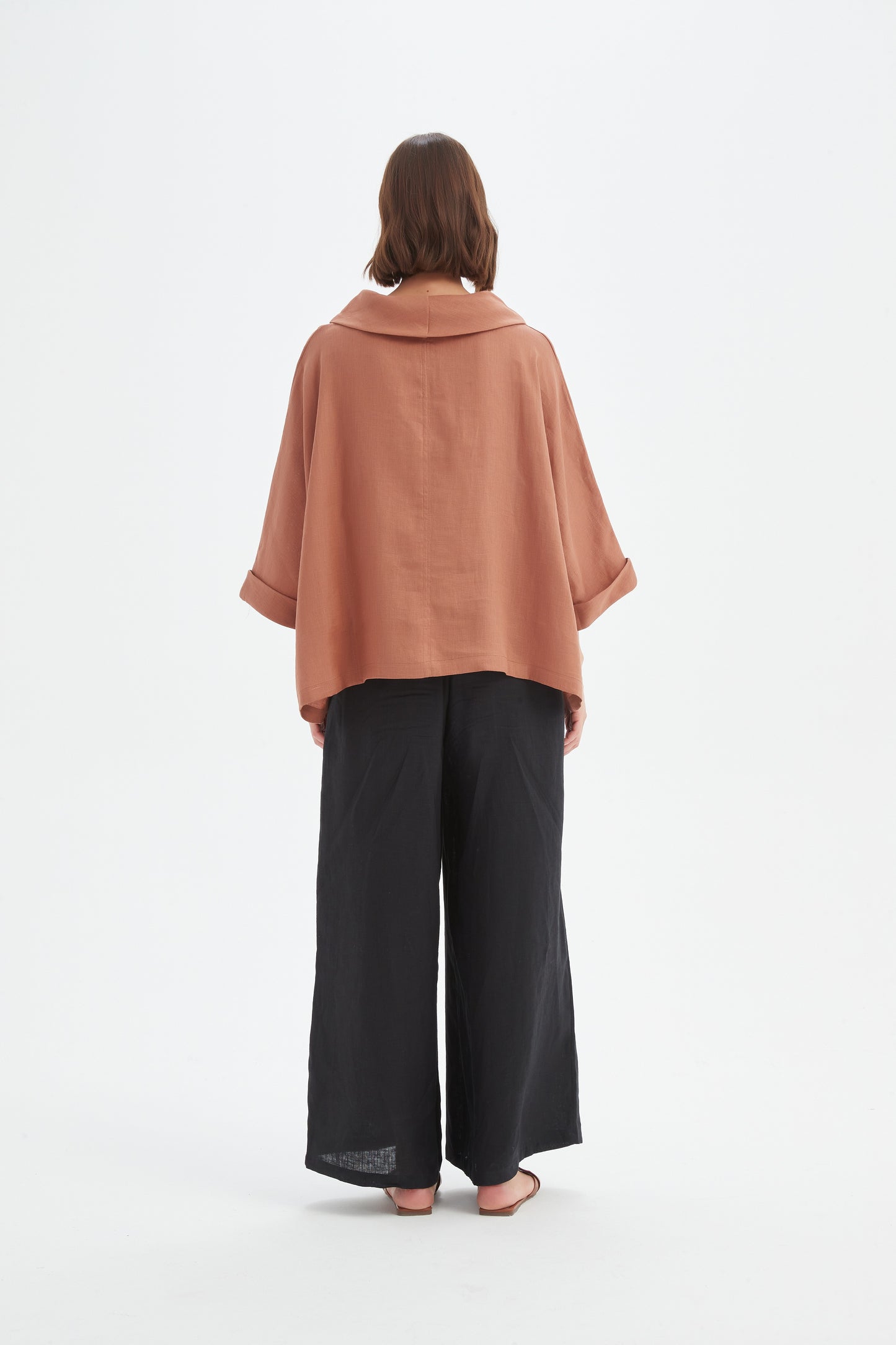 Cedar Funnel Neck Boxy Woven Top | Tirelli