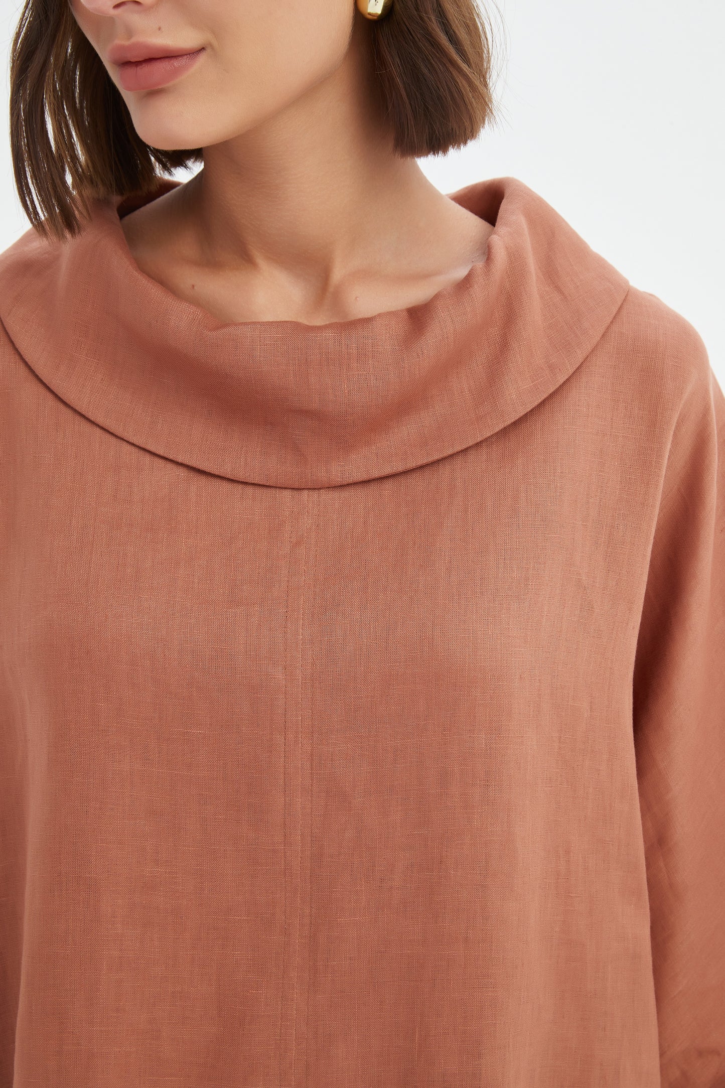 Cedar Funnel Neck Boxy Woven Top | Tirelli