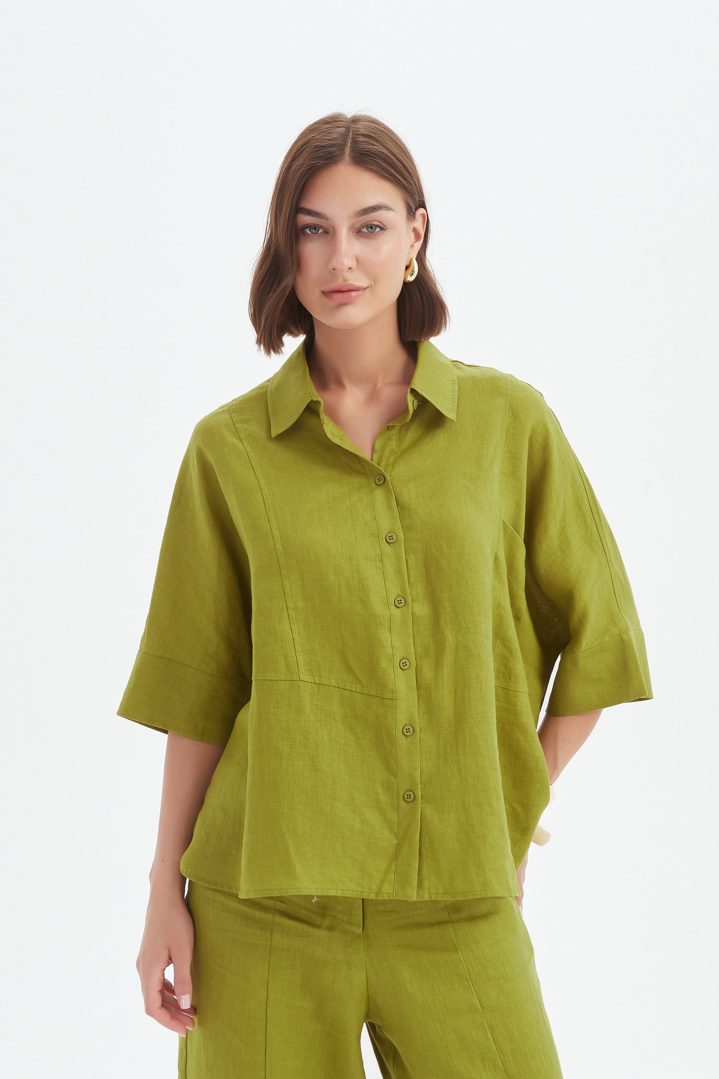 French Chartreuse Seam Detail Boxy Shirt | Tirelli