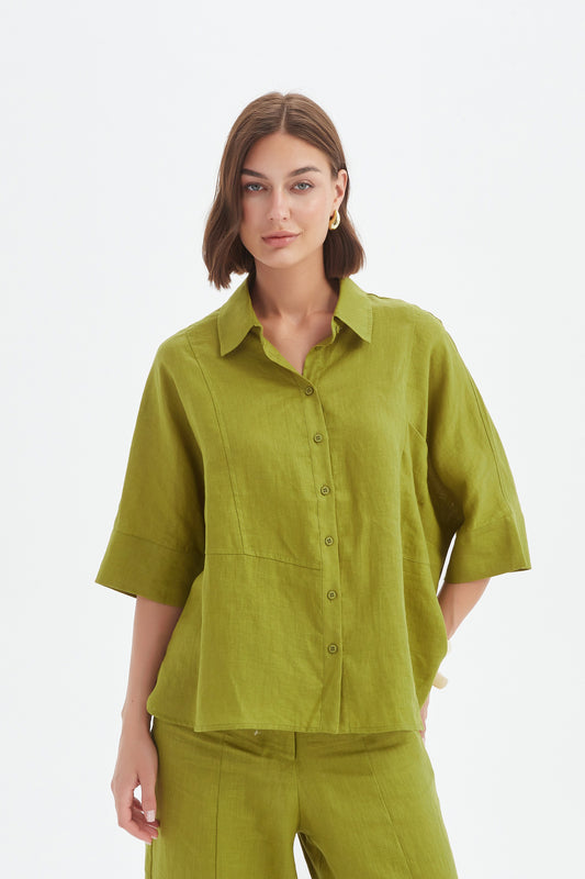 French Chartreuse Seam Detail Boxy Shirt | Tirelli