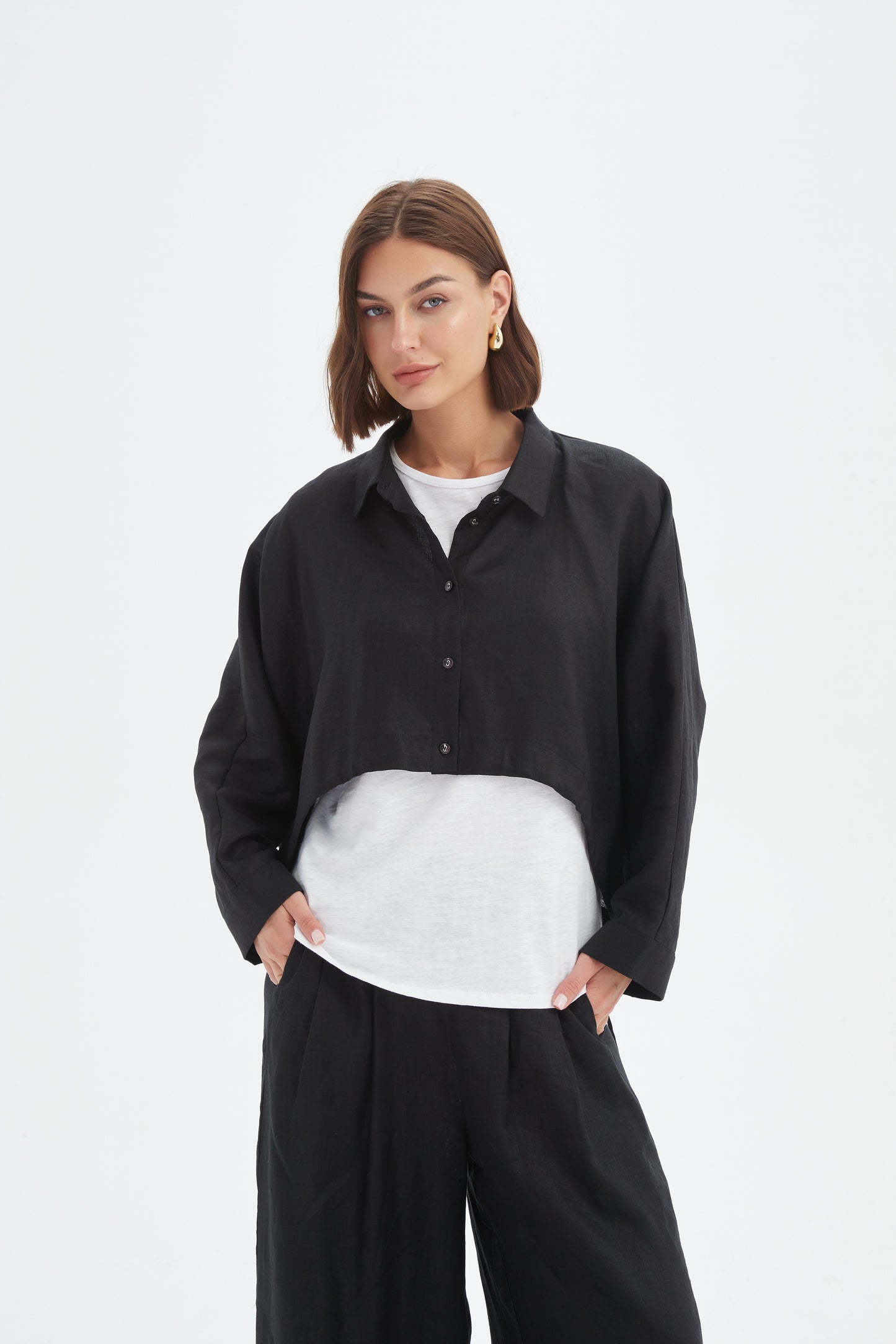 Black Wide Crop Overshirt | Tirelli