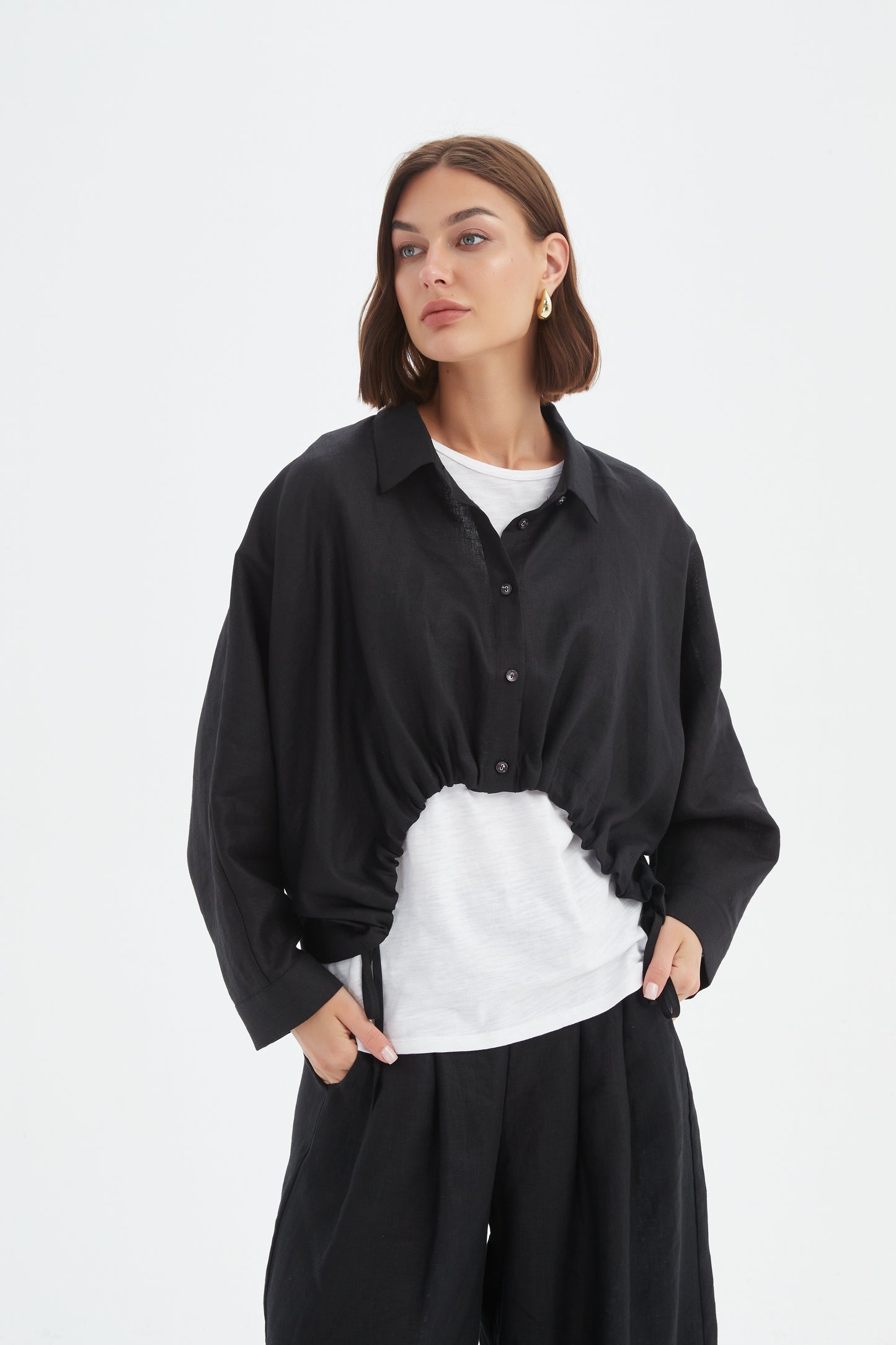 Black Wide Crop Overshirt | Tirelli