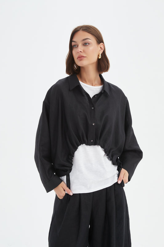 Black Wide Crop Overshirt | Tirelli