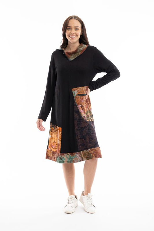 Fields of Gold Cowl Neck Patch Dress | Orientique 61708