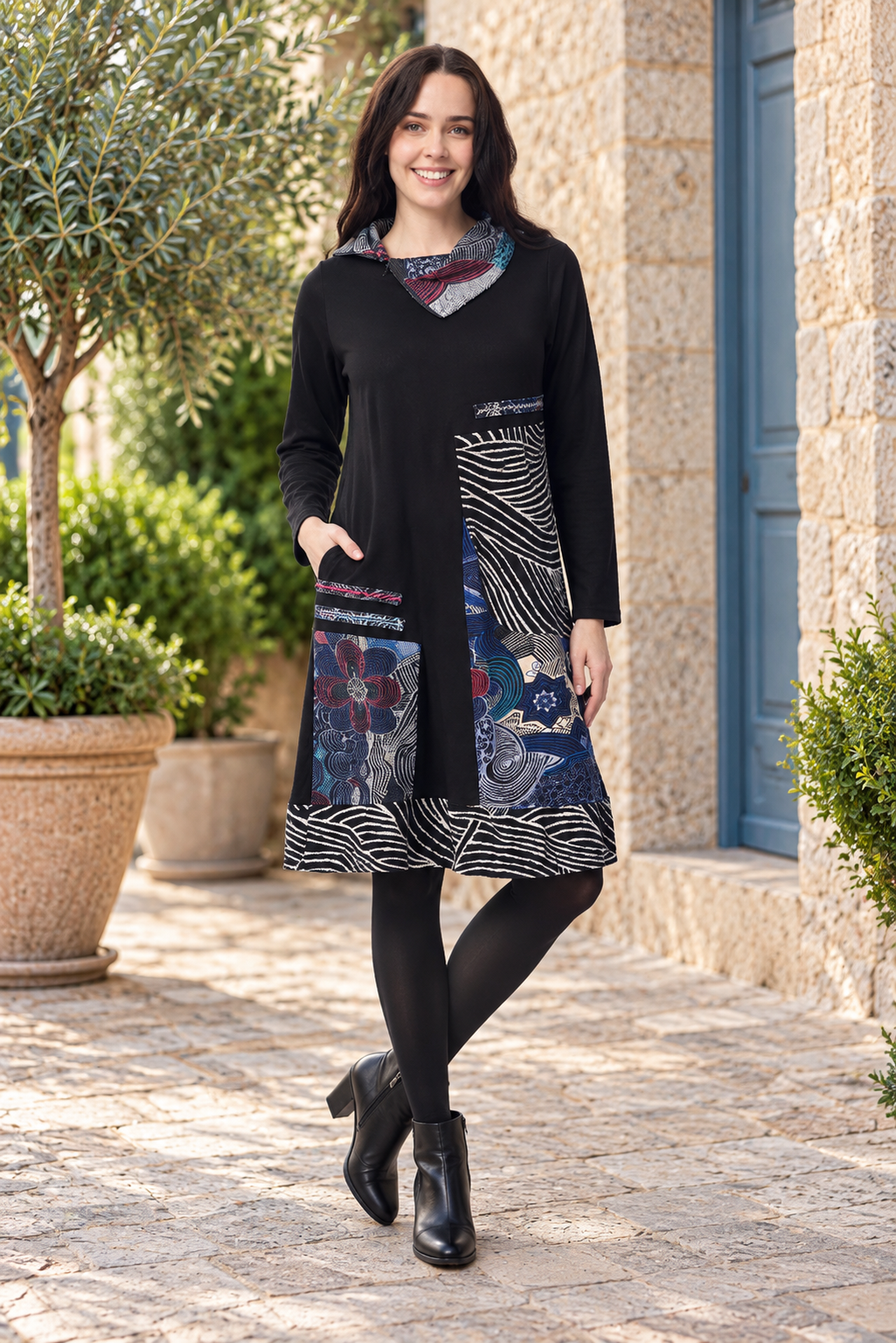 Benin Solid Patch Dress – 61778 | Orientique