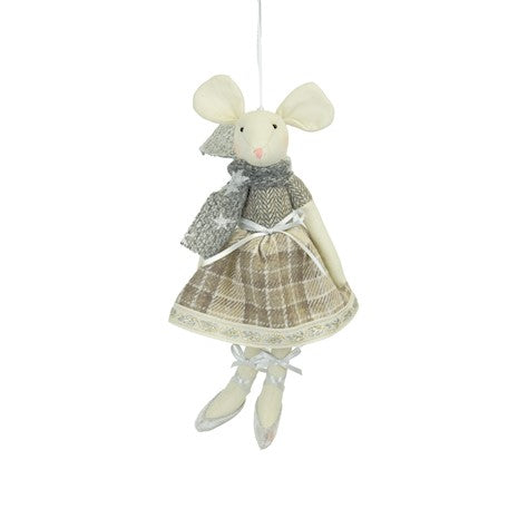 Hanging Mouse in Grey Check Dress