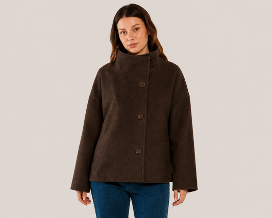 Chocolate Brown Funnel Neck Jacket | Betty Basics