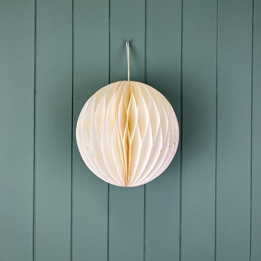 Antique White 20cm Hanging Circular Paper Decoration | Satchville