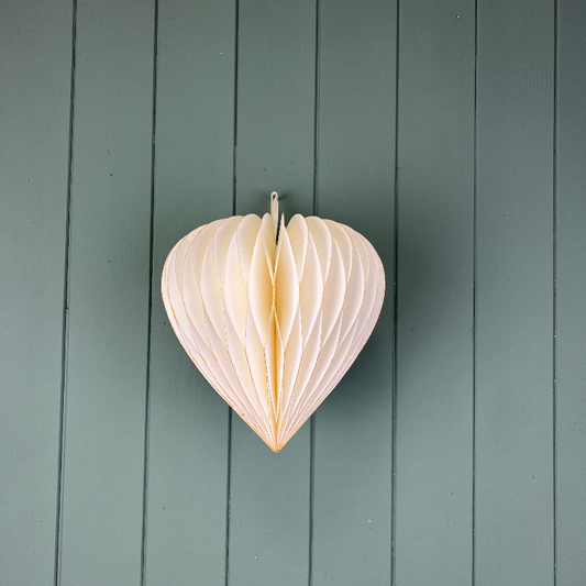 Antique White 20cm Heart Hanging Paper Decoration | Satchville