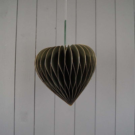 Green 20cm Heart Hanging Paper Decoration | Satchville