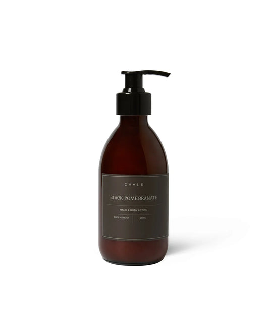 Amber Glass Hand & Body Lotion | Black Pomegranate | 250ml | Chalk