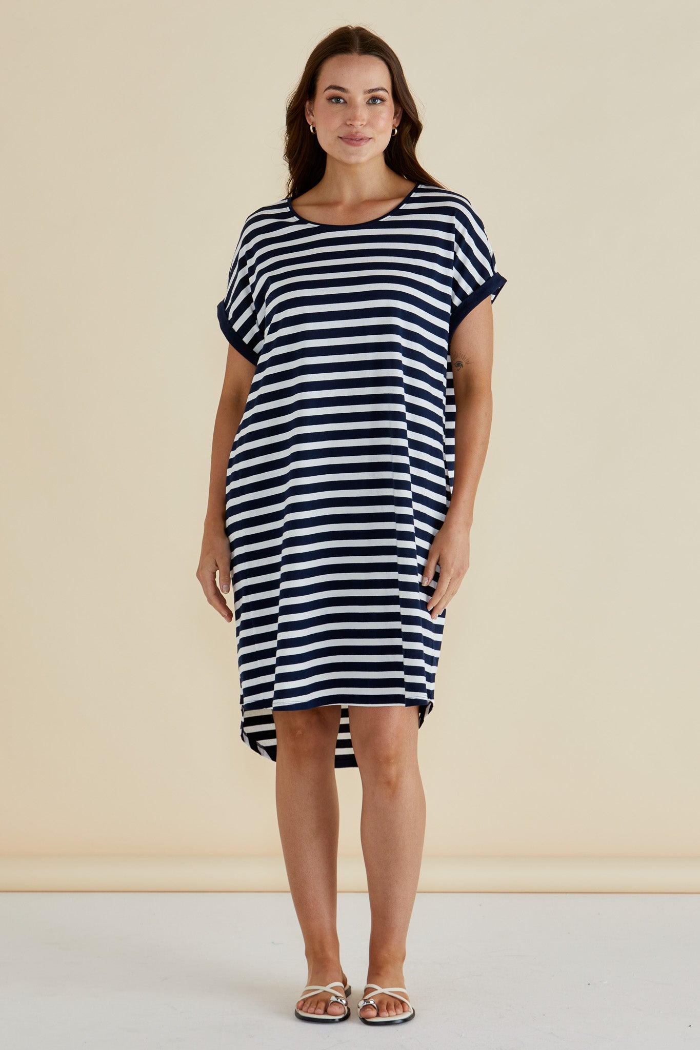 Navy & White Oversized Stripe T.Shirt Dress - Maxine | Betty Basics Style 1033