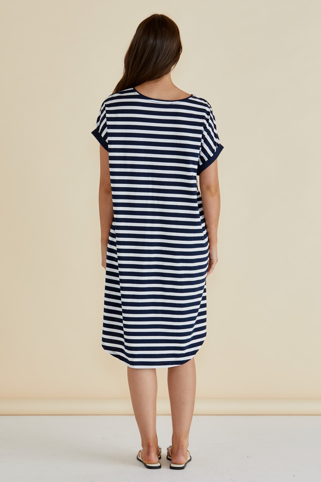 Navy & White Oversized Stripe T.Shirt Dress - Maxine | Betty Basics Style 1033