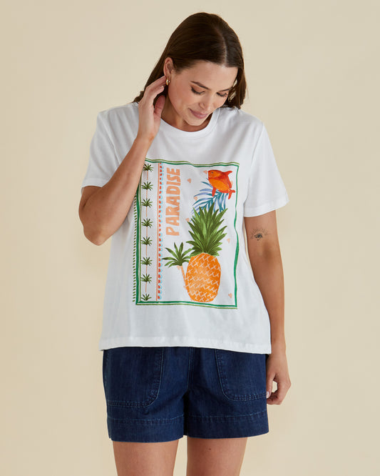 Crew Neck Paradise Beach Print Crew T.Shirt - Ellia | Betty Basics Style 1092PBP